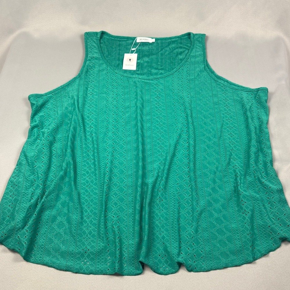 Green Eyelet Lace Tank Top Plus Size 5X Sleeveless Scoop Neck‎ Flowy